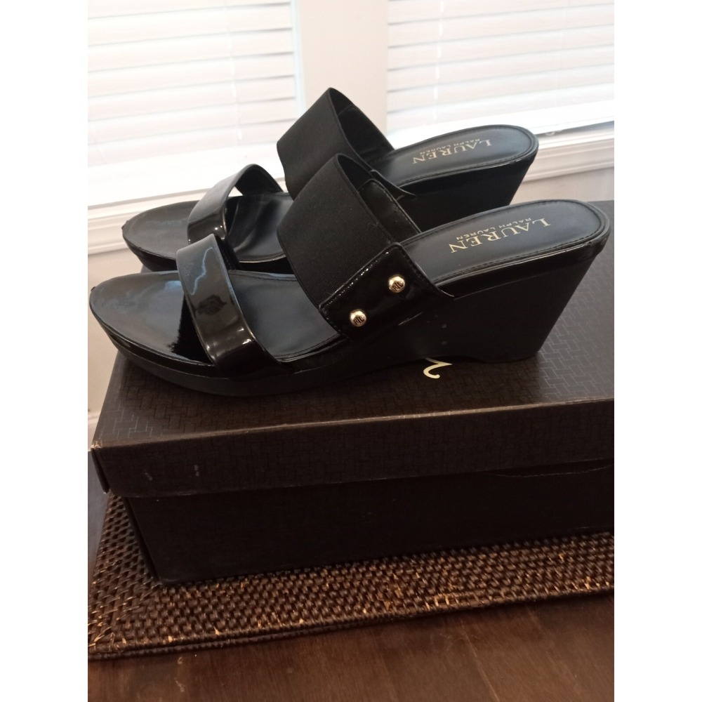 Lauren Ralph Lauren Womens  Size 8½ Rhianna Leather Stretch Wedge Sandals